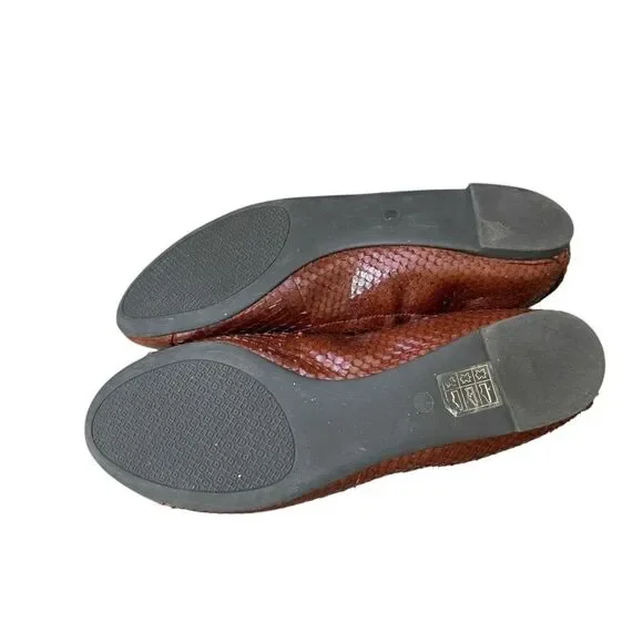 Tory Burch York Brown Leather Python Scale Cap Toe Ballet Flats Sz 8 - Picture 5 of 7